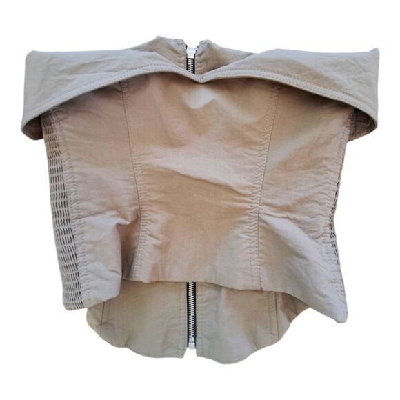 ZARA TOPSTITCHED BUSTIER Zip Front Khaki Cotton Blend Women's S Taupe Corset - Picture 4 of 15